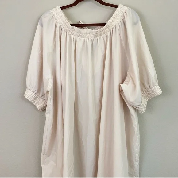 NAP Cream Tie Back Short Puff Sleeves Poplin Oversized Maxi Dress Size Small - Picture 9 of 12